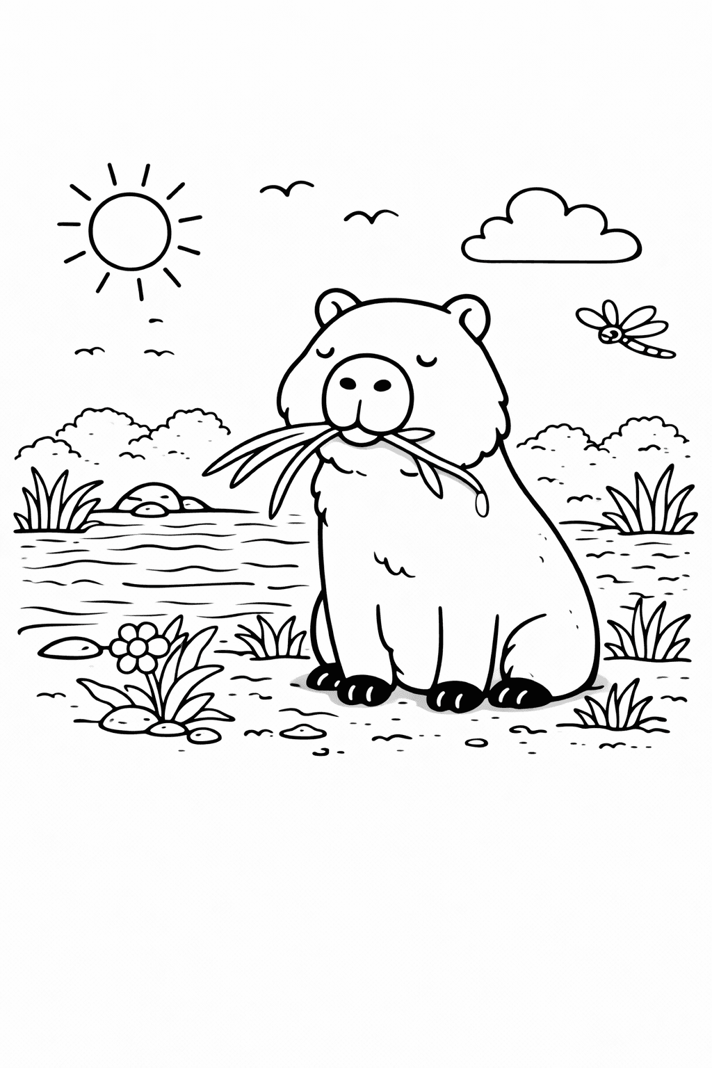 Capybara Comiendo Hierba para colorear