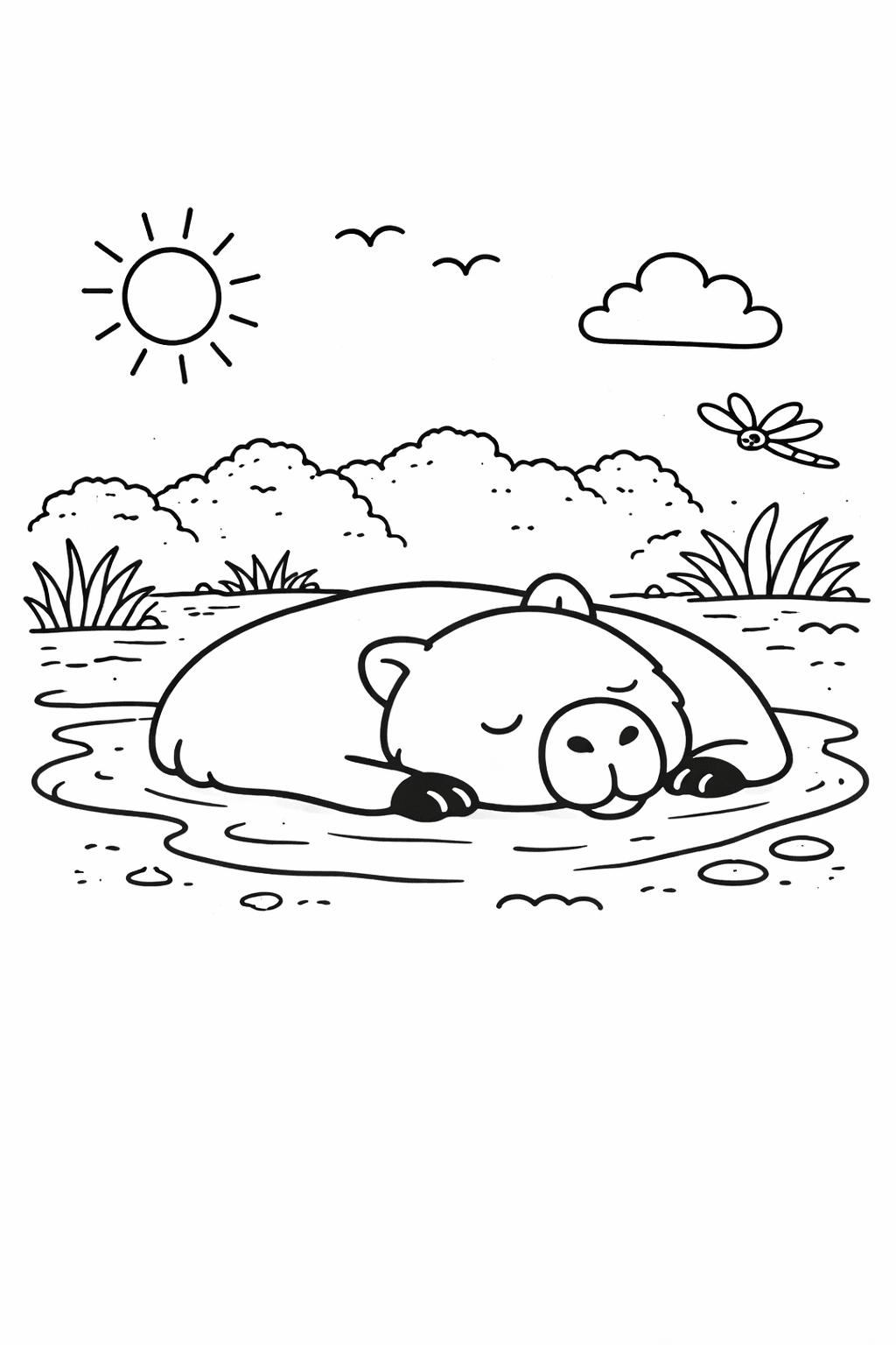 Capybara Siesta Charco para colorear