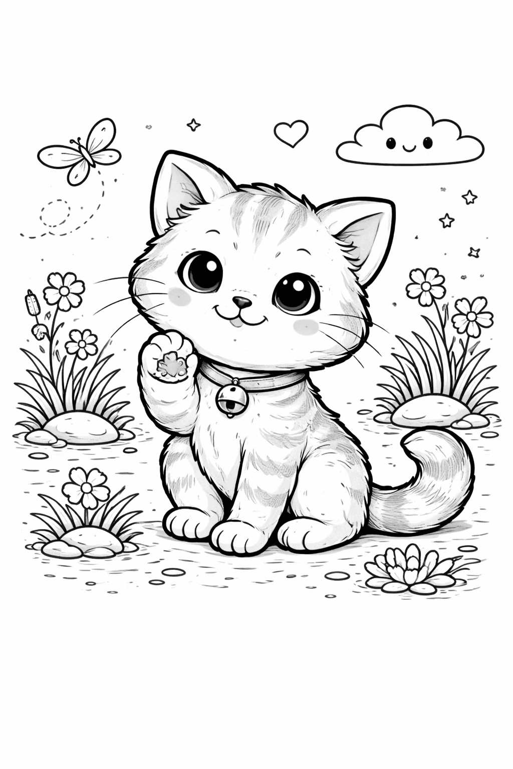 Gato Kawaii para colorear